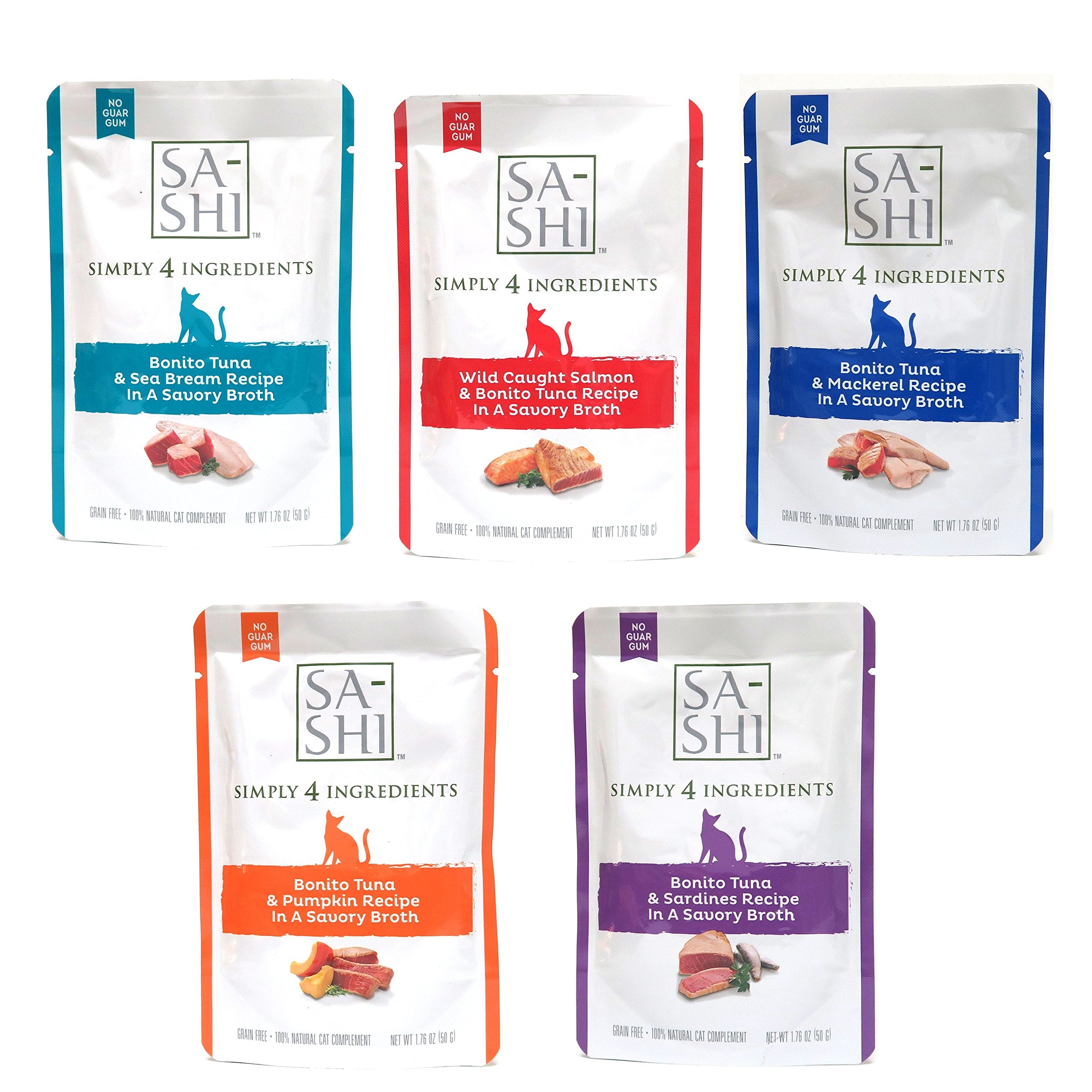 Sa-Shi grain-free wet cat food pouch variety pack, protein-rich meals for daily nutrition