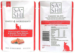 Sa-Shi grain-free wet cat food pouch with tuna and salmon for hydration and protein