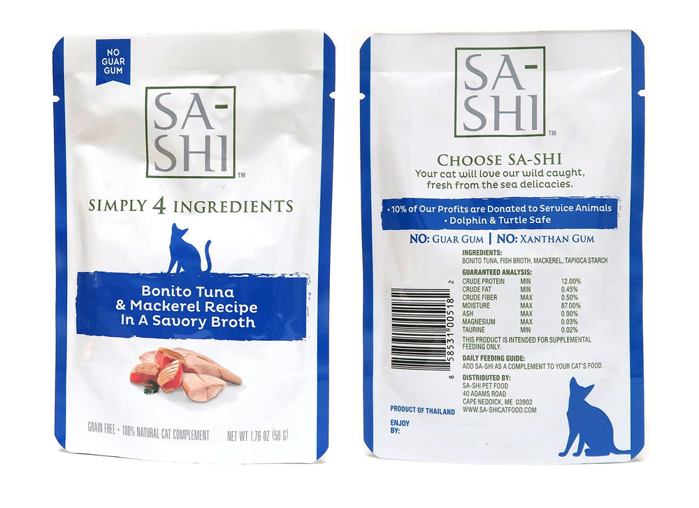 Sa-Shi pouch features Bonita Tuna & Sea Bream in savory broth, tasty texture.