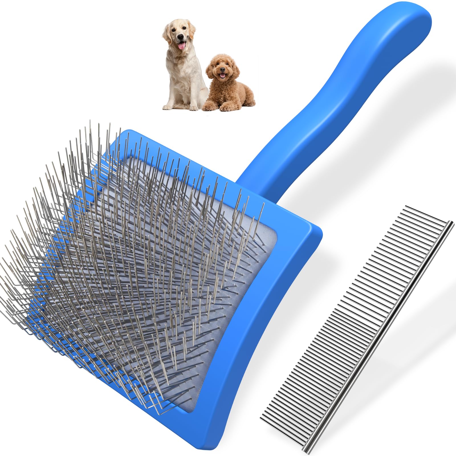 Saccison slicker brush blue large front view for easier detangling