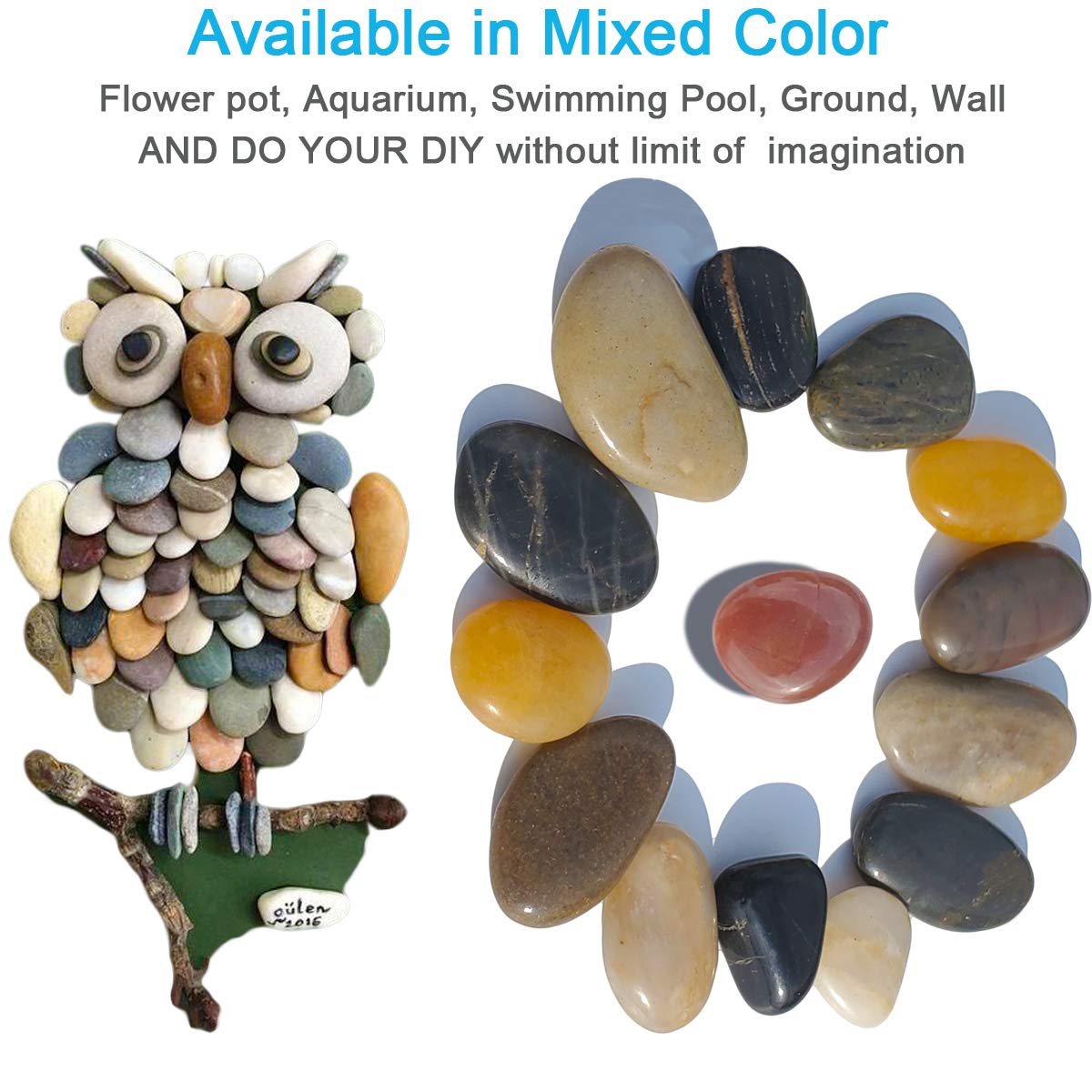SACKORANGE river rocks for walkways and landscape features add color