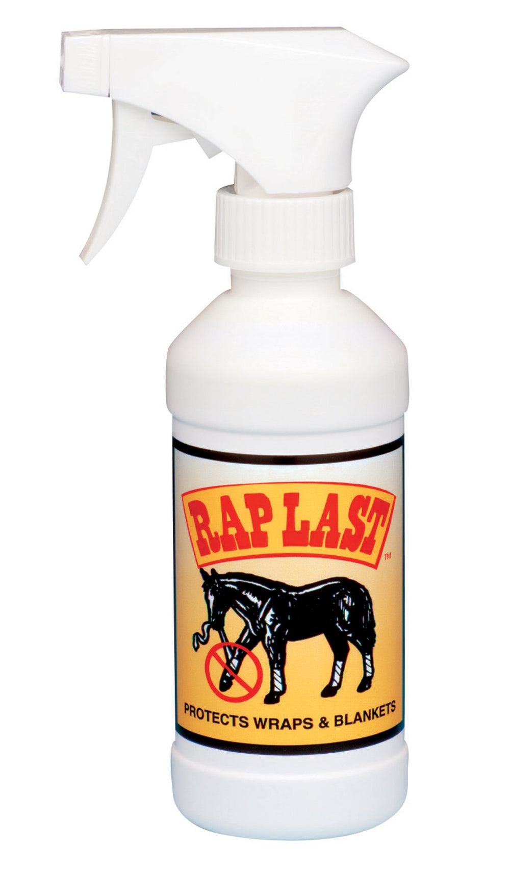 SADDLER J M 010871 Rap Last Spray for Horses bottle in use, coat refresh between rides