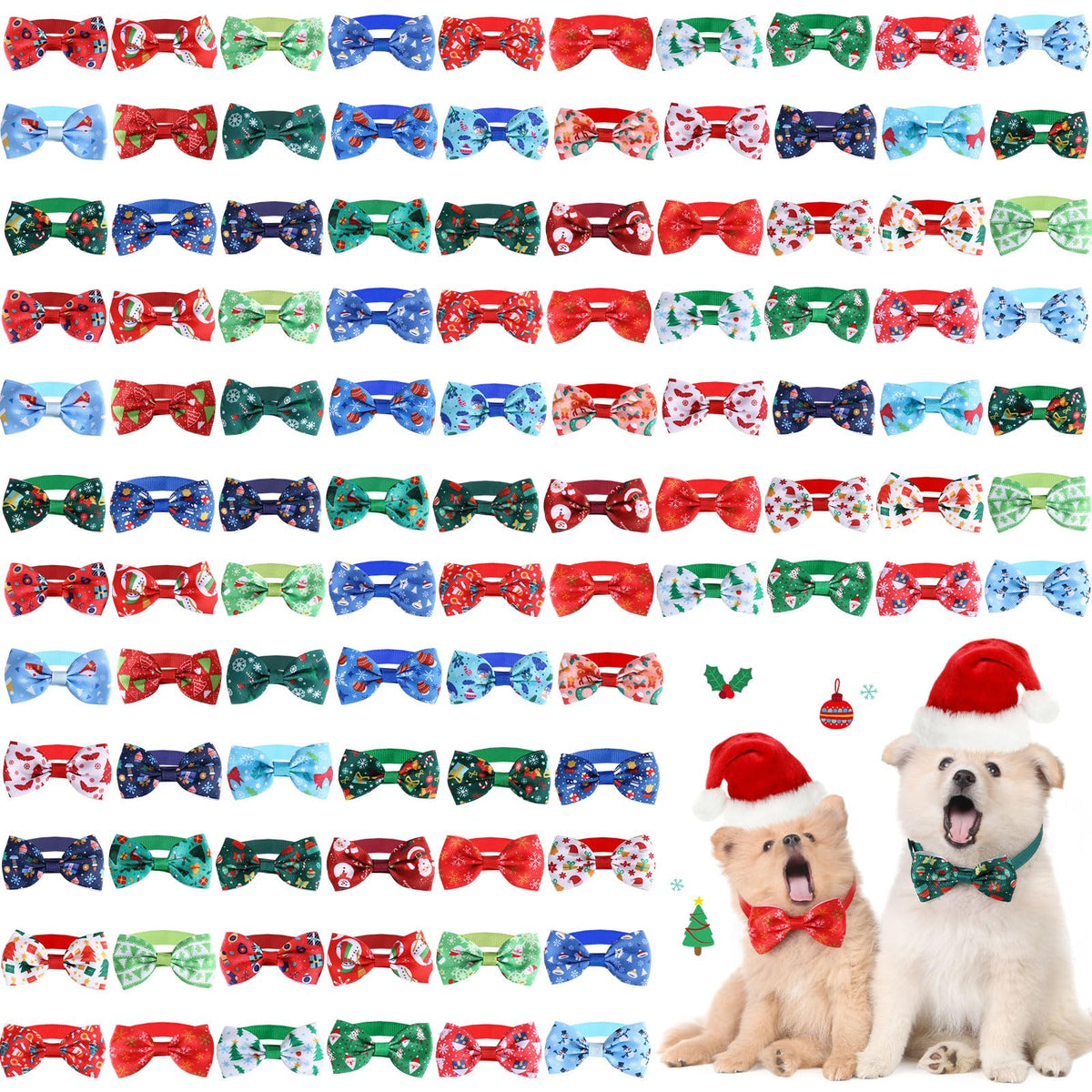 Sadnyy Christmas dog collar bow ties adjustable fit for small to medium dogs.