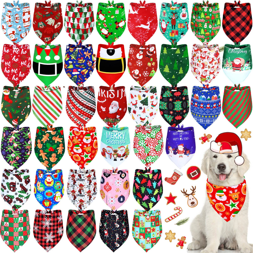 Sadnyy 40-pcs Christmas dog bandanas packaging offers abundant holiday styling options for pets.