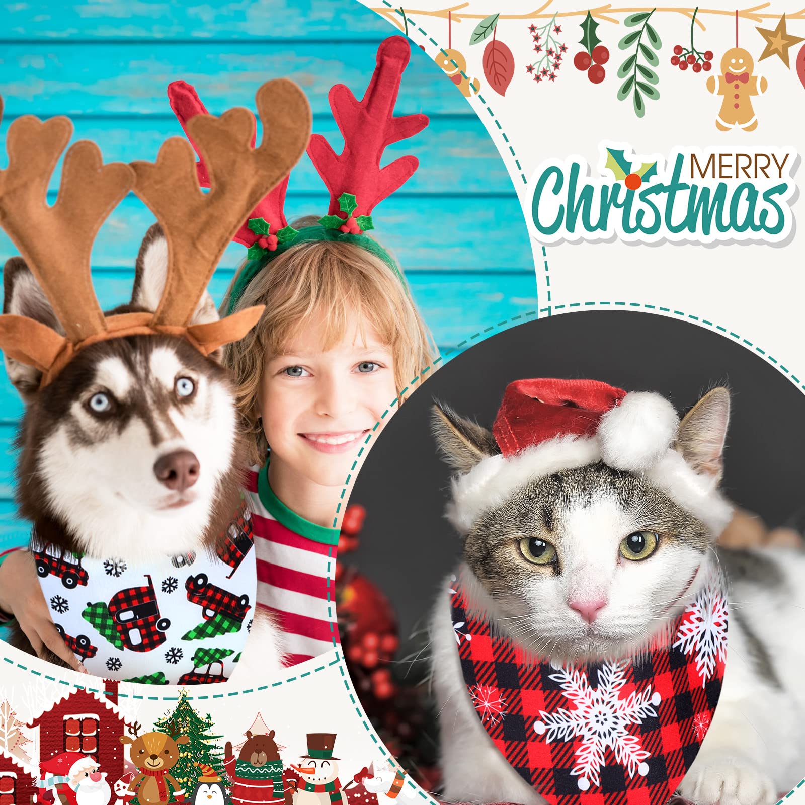 Sadnyy Christmas dog bandana gingerbread pattern creates cute party-ready looks.