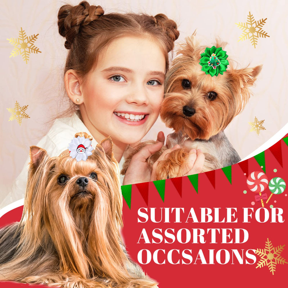 Sadnyy Christmas dog bows featuring stockings pattern for seasonal accessorizing.