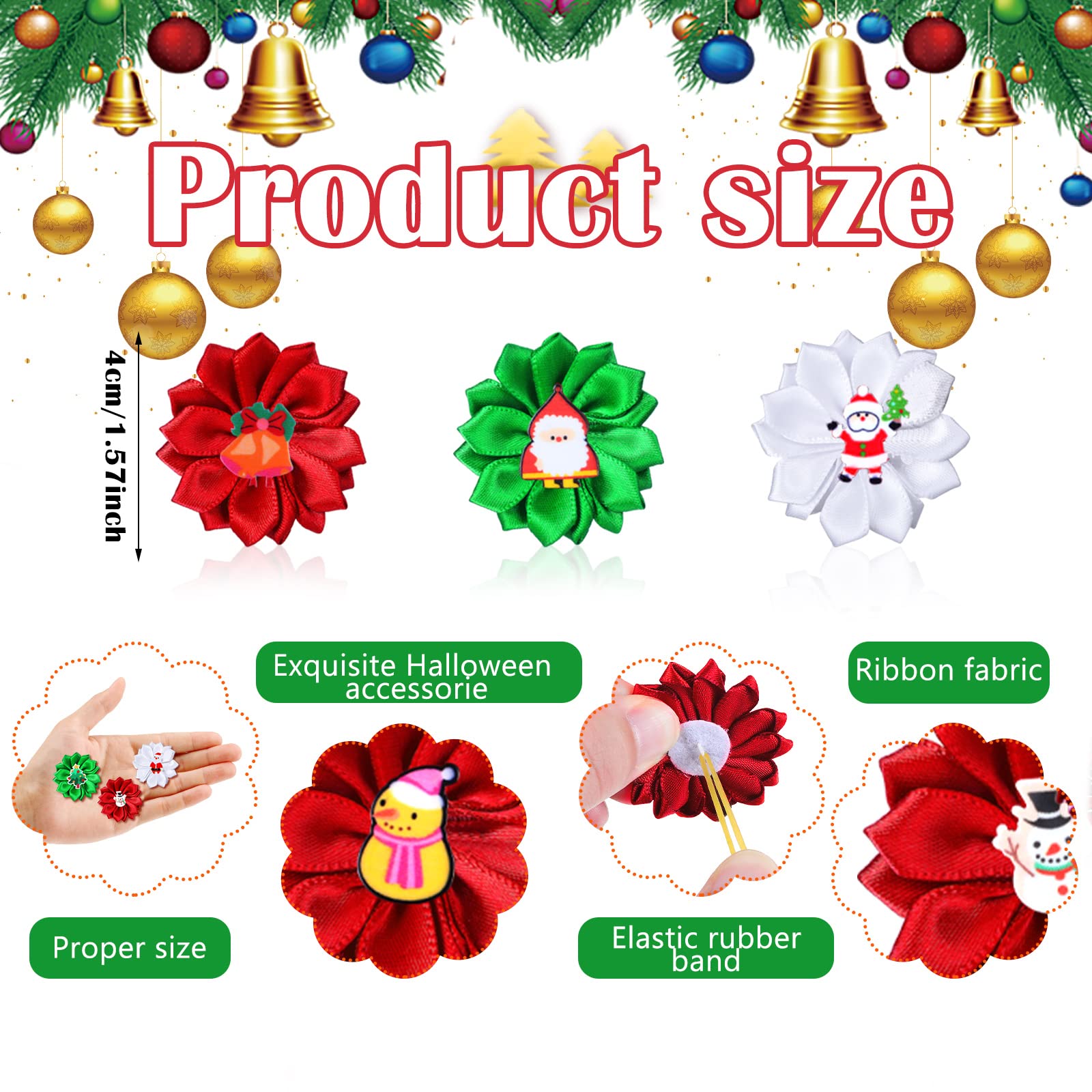 Sadnyy Christmas dog bows with Christmas tree pattern enhance holiday styling.