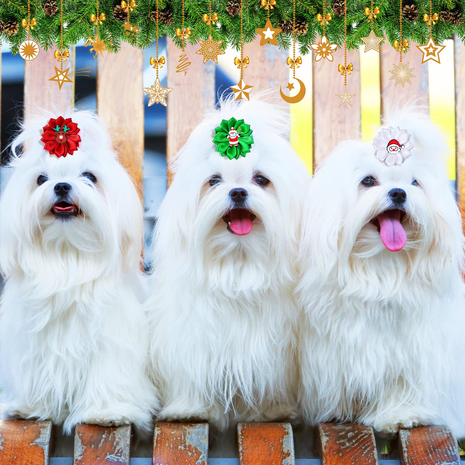 Sadnyy Christmas bows with elastic bands fit pets of various sizes.