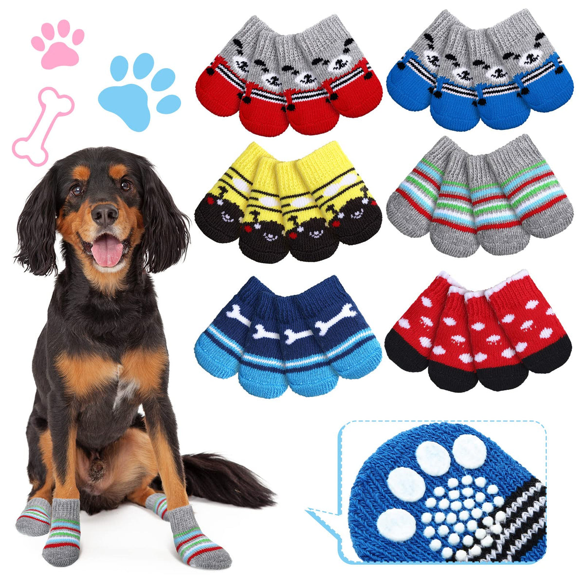 Sadnyy dog socks 24pcs pack in six styles for daily wear.