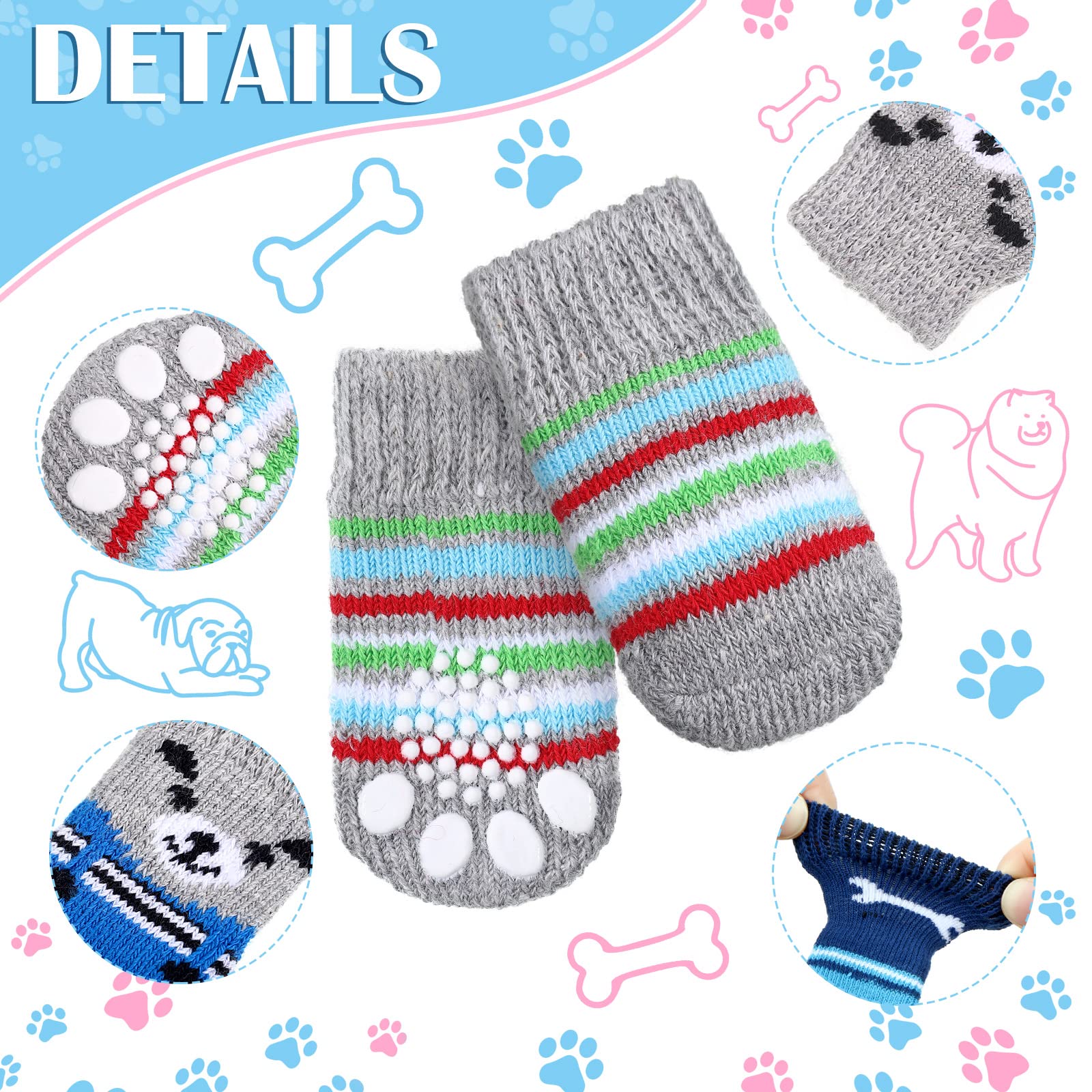 Sadnyy soft breathable cotton dog socks for comfortable indoor wear.