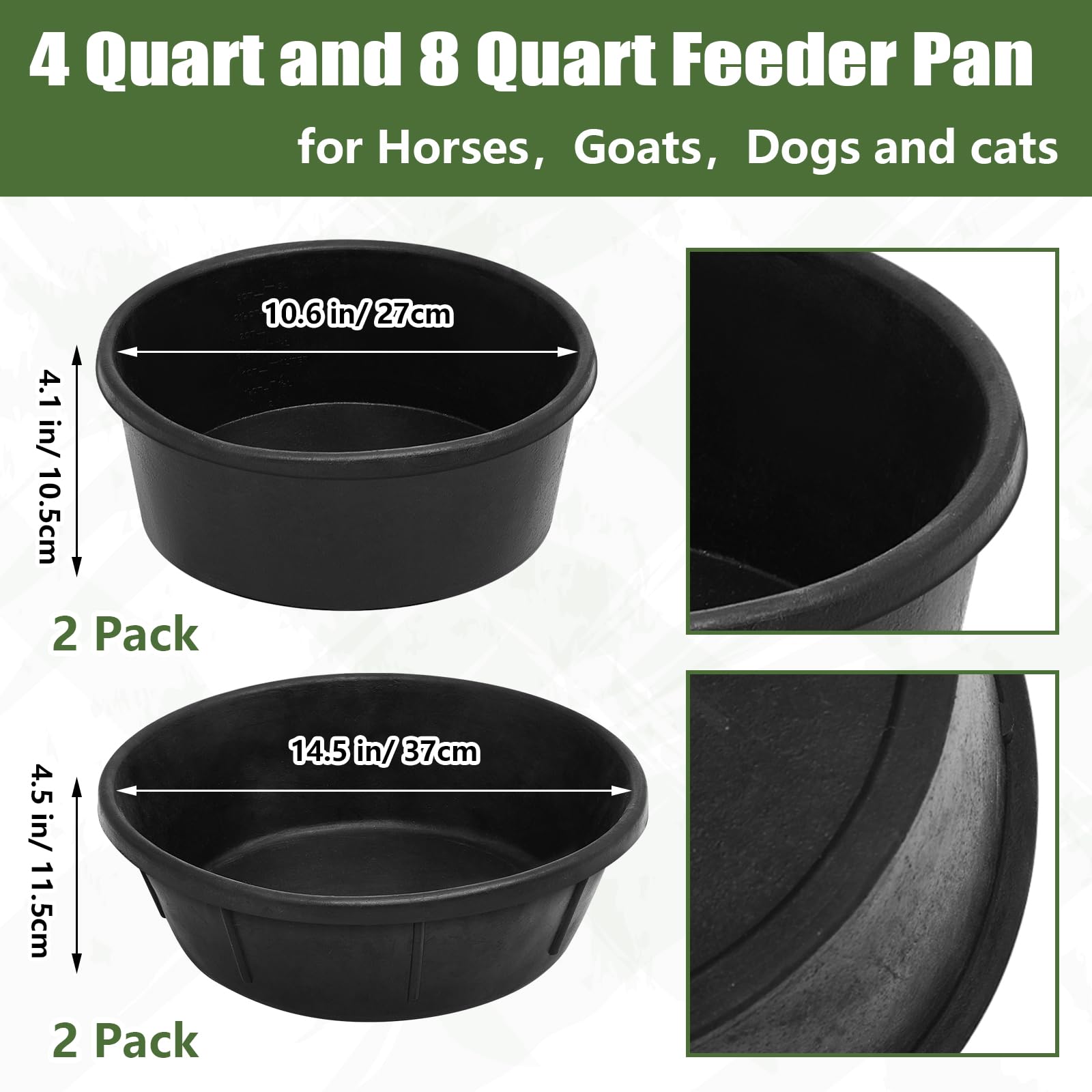 Sadnyy rubber feed pan 4qt right view demonstrates stable, wind-resistant pan for outdoor use.