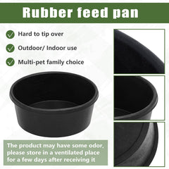 Sadnyy rubber feed pan in use with dogs or goats shows versatile feeding.