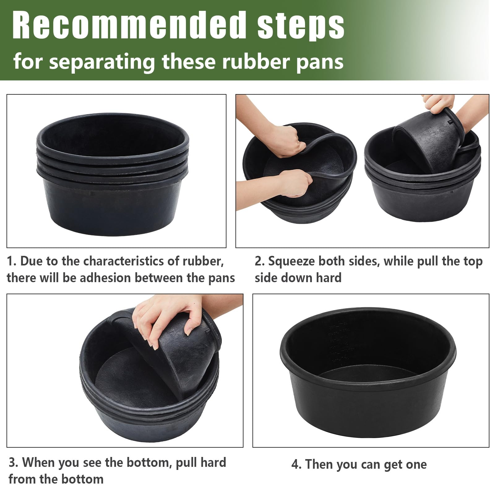 Sadnyy rubber feed pan stackable design saves space when storing or transporting.