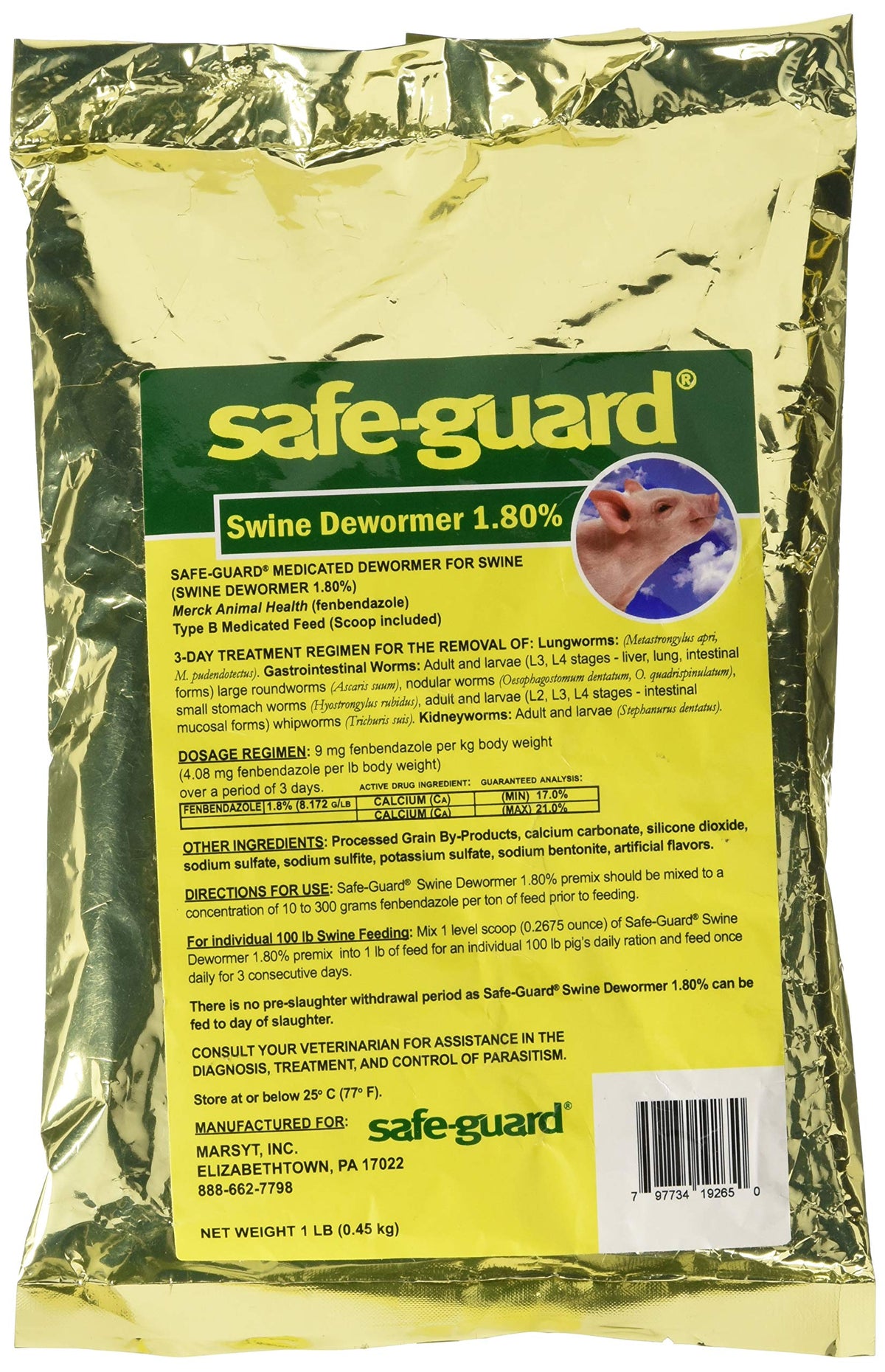 Safe-Guard Swine Scoop packaging showing 1 lb dewormer for easier pig dosing.