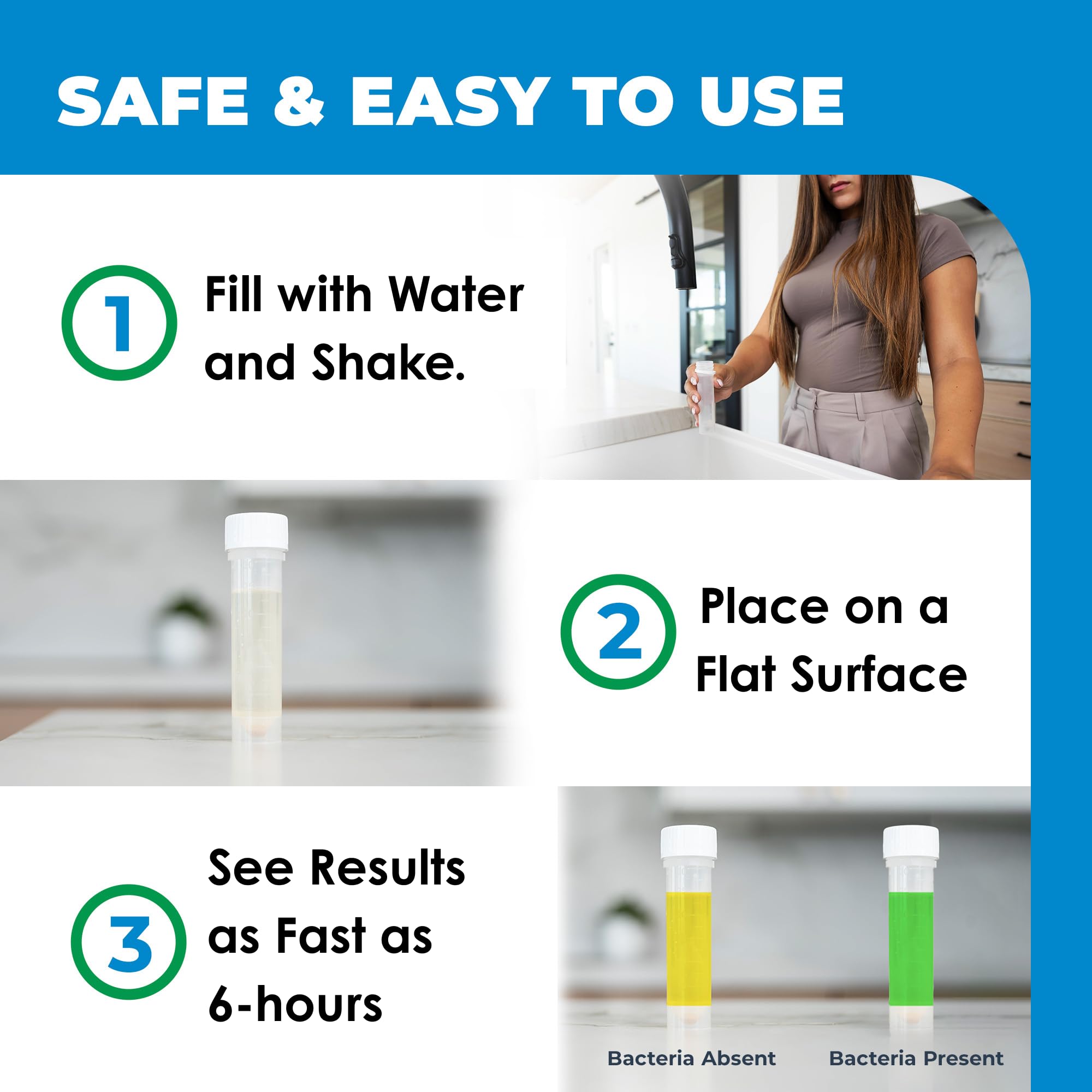 Safe Home DIY Bacteria Test Kit contents reveal sterile components for reliable results