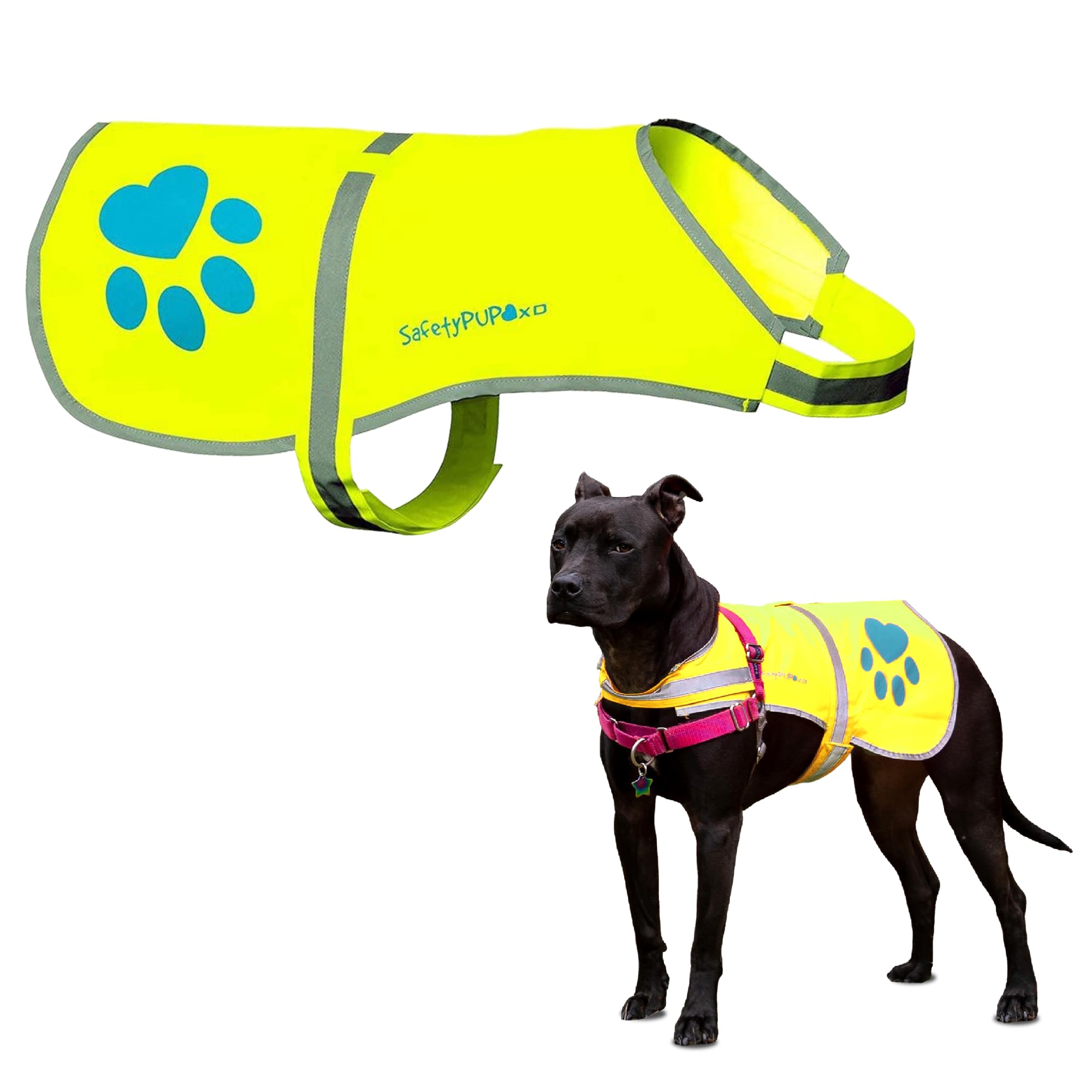 SafetyPUP XD dog vest yellow front view enhances daytime visibility during walks