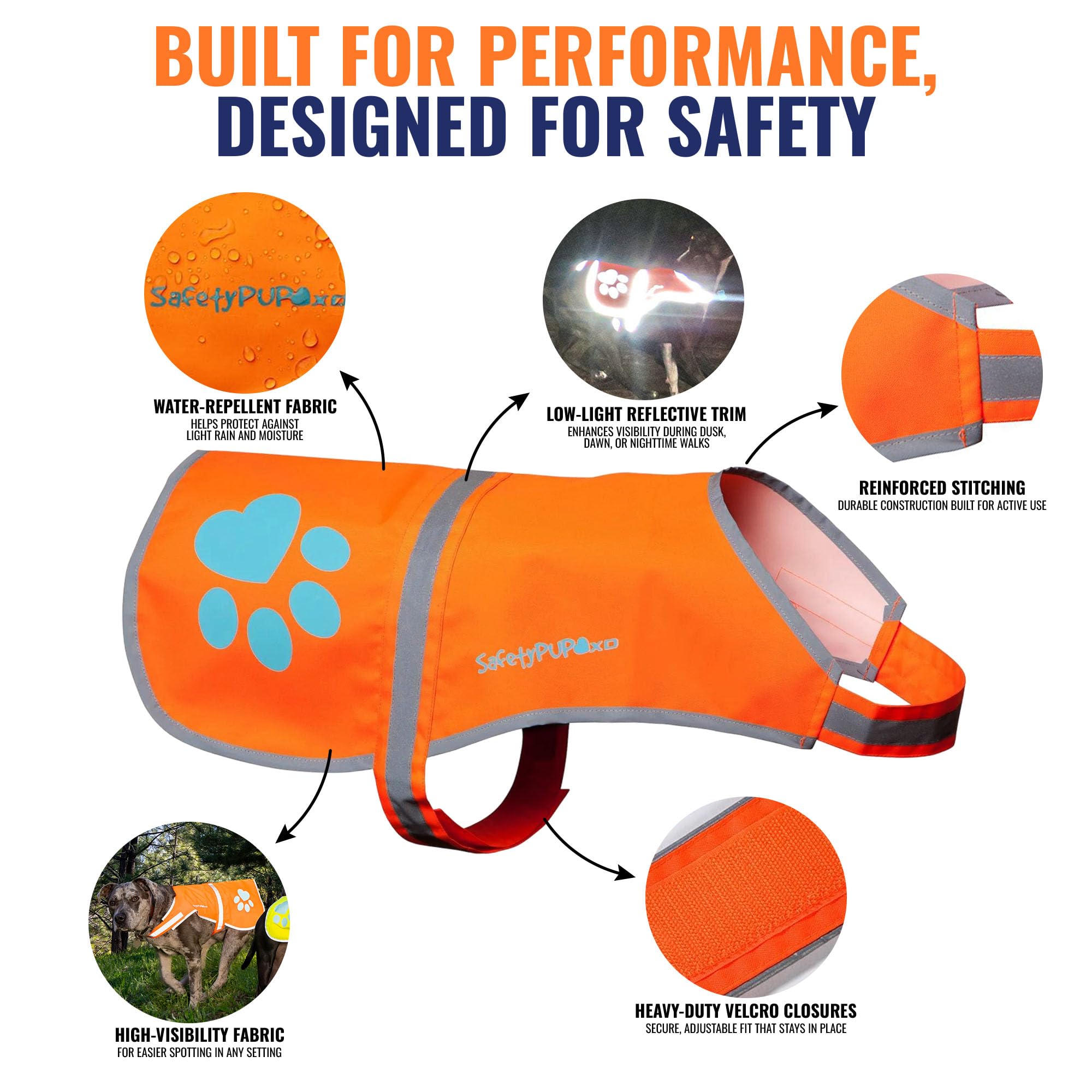 SafetyPUP XD vest featuring durable 300D Oxford fabric for active dogs