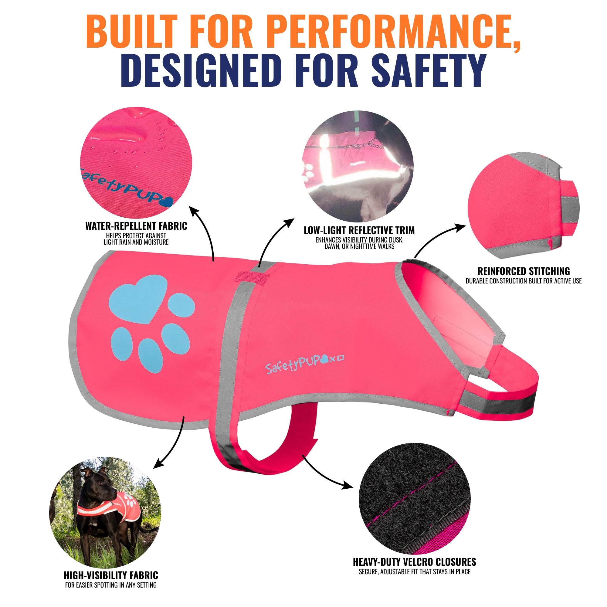 SafetyPUP XD pink side profile demonstrates adjustable fit for comfort