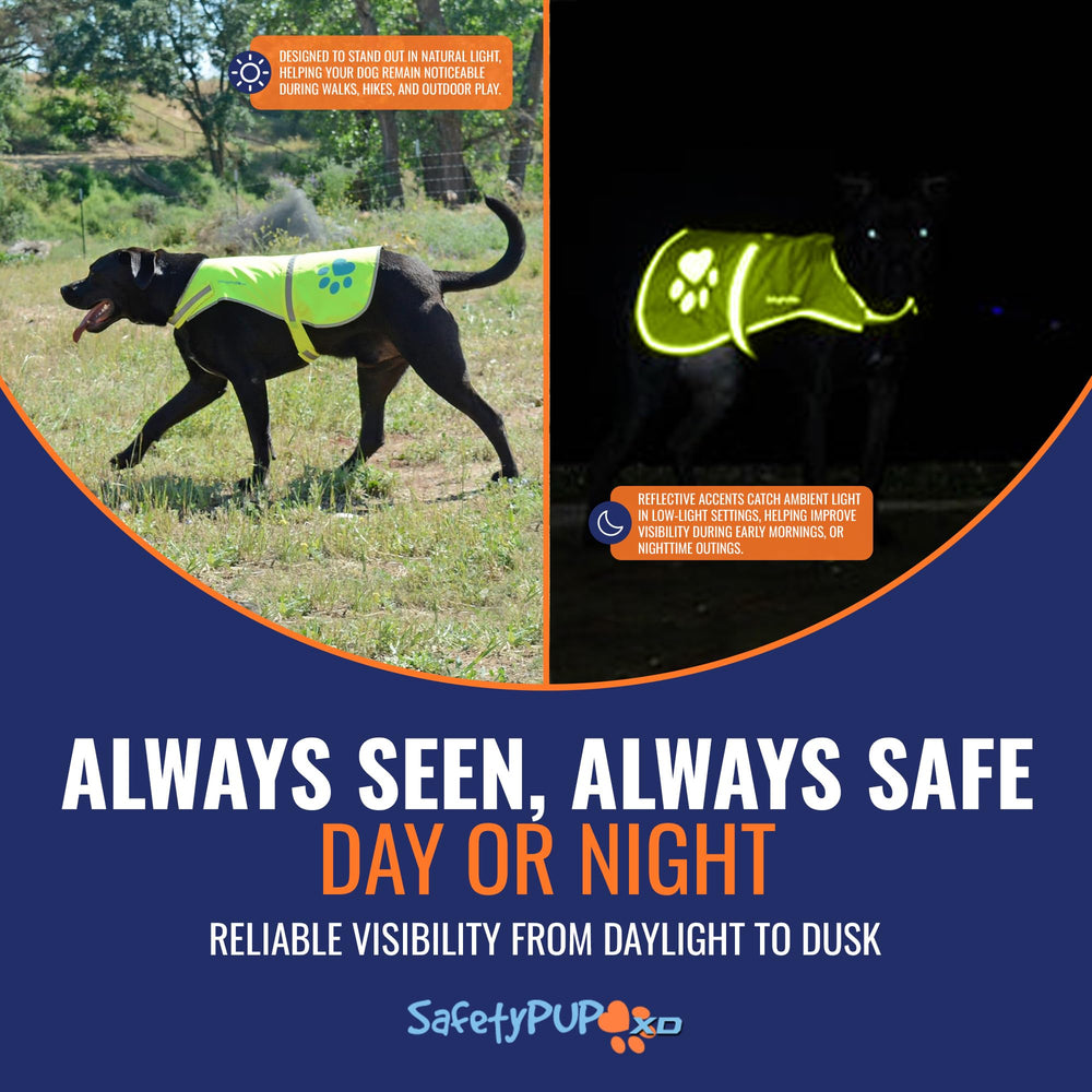 SafetyPUP XD vest close-up emphasizes rip-resistant fabric for weather-ready daily use.