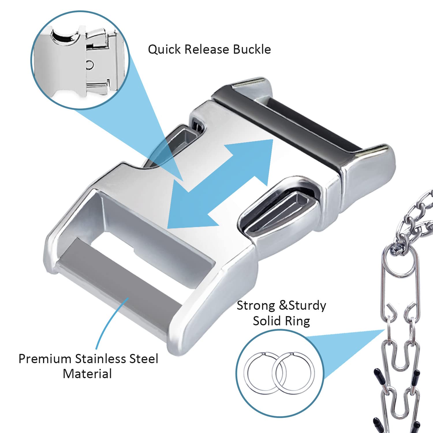 Safiman stainless steel buckle shows rust-proof durability for outdoor use.