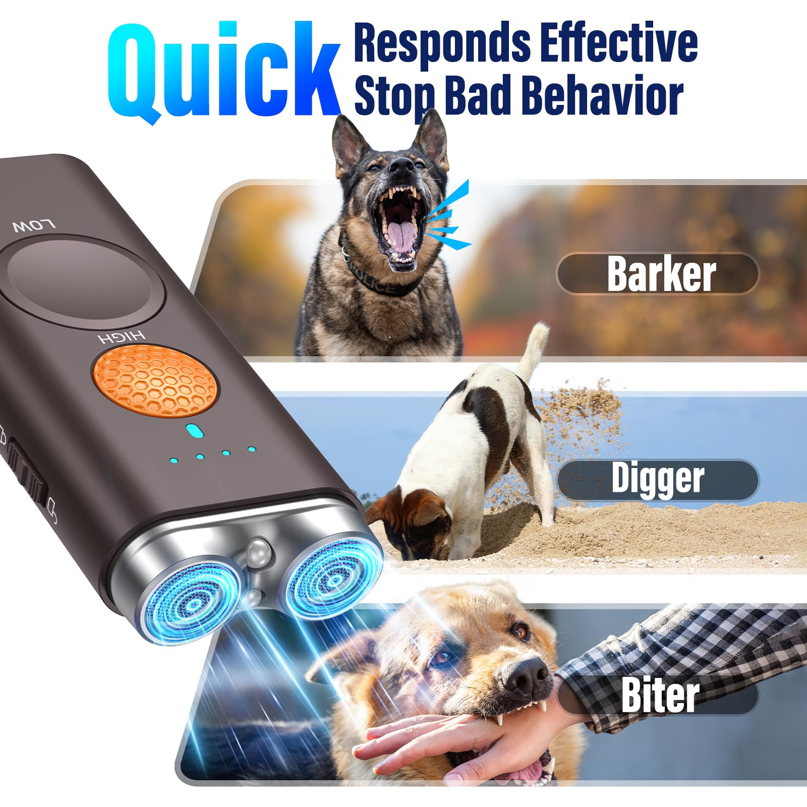 Saigain dog bark deterrent LED flashlight mode for visual alerts.
