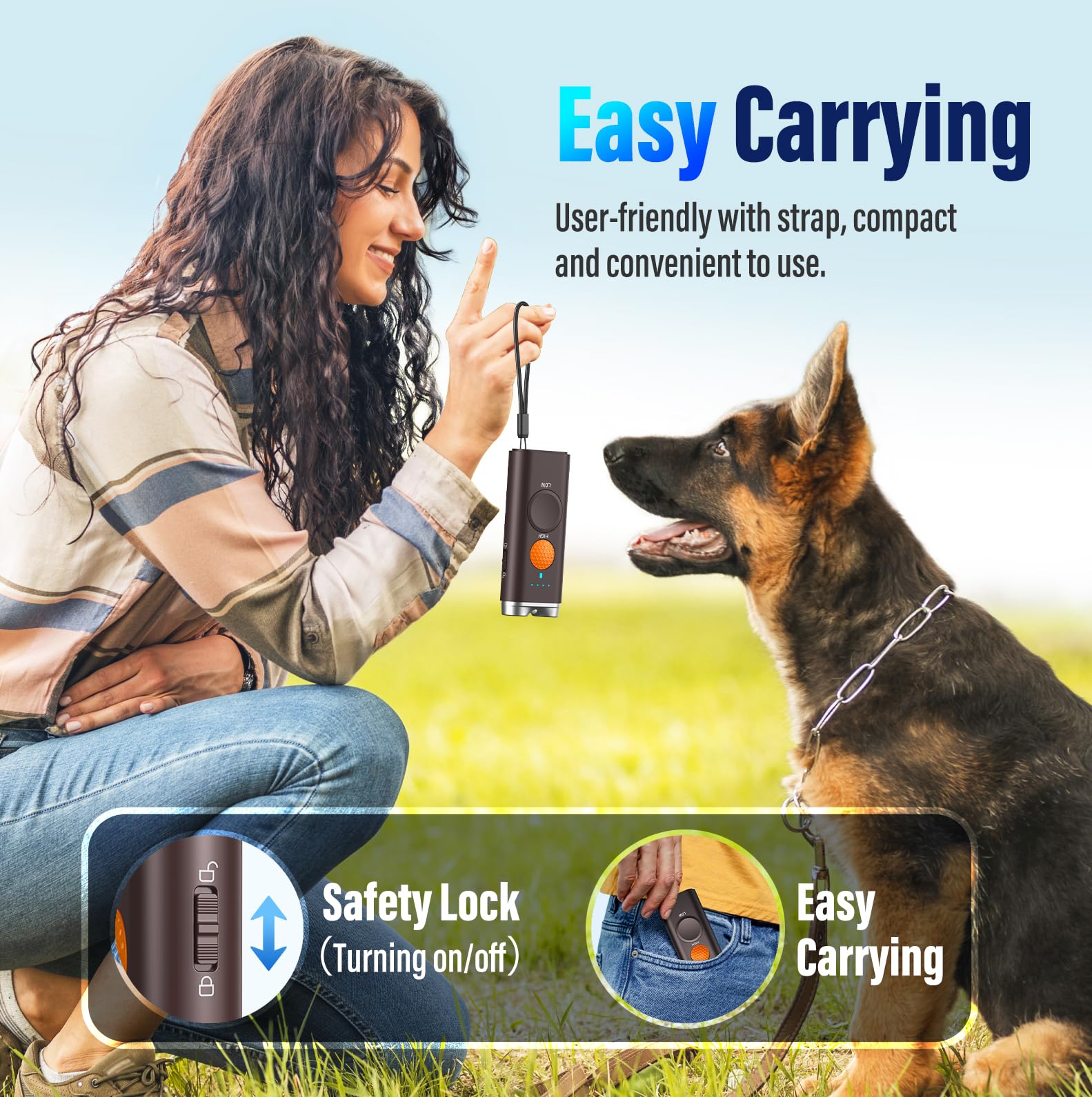 Saigain dog bark deterrent rechargeable battery with long outdoor use.