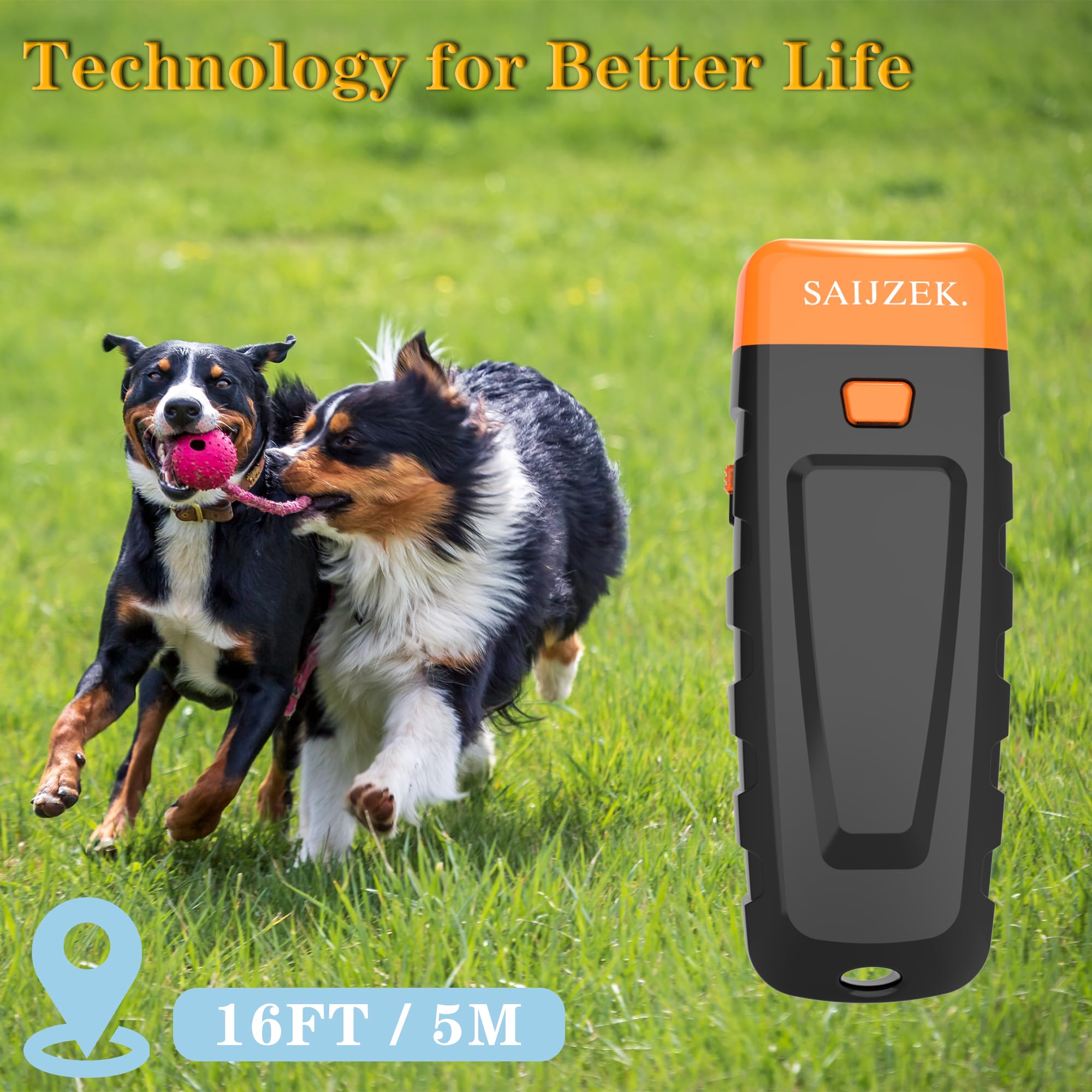SAIJZEK Ultrasonic Dog Trainer with owner and dog fosters calm, focused behavior.