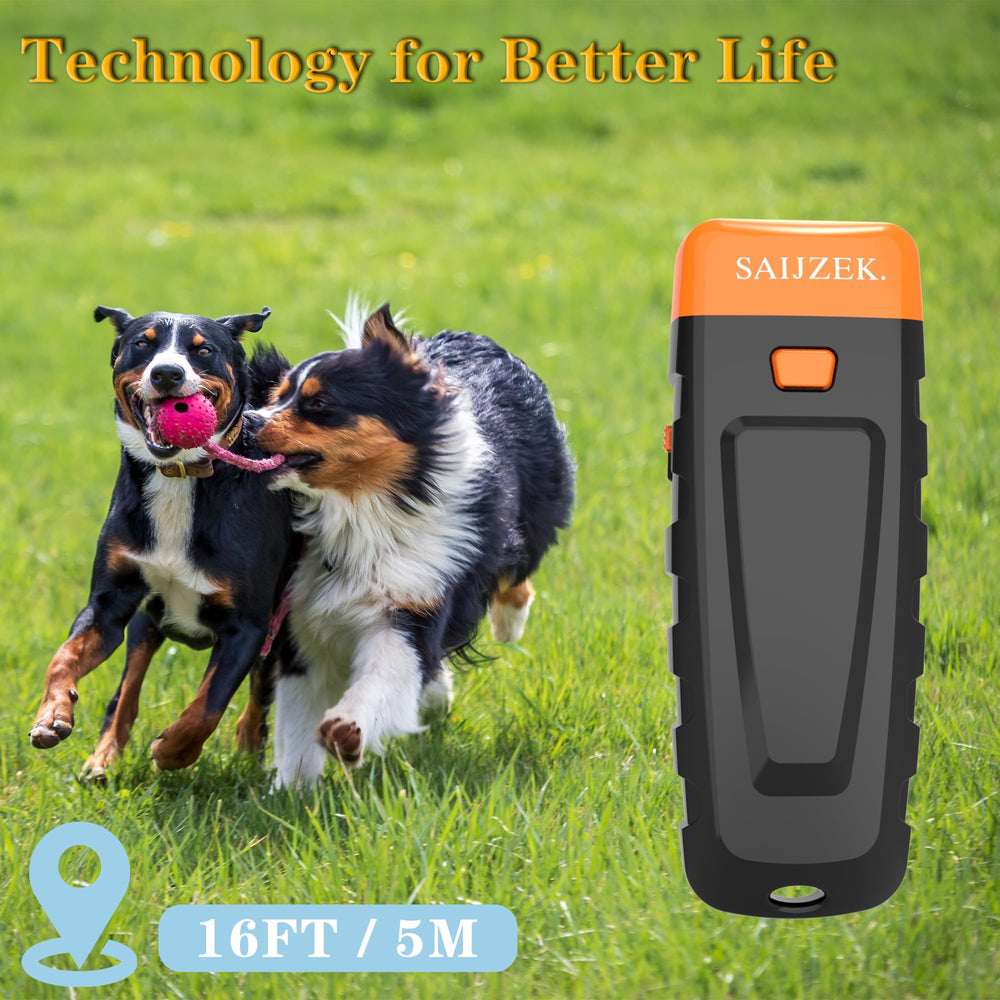 SAIJZEK Ultrasonic Dog Trainer with owner and dog fosters calm, focused behavior.