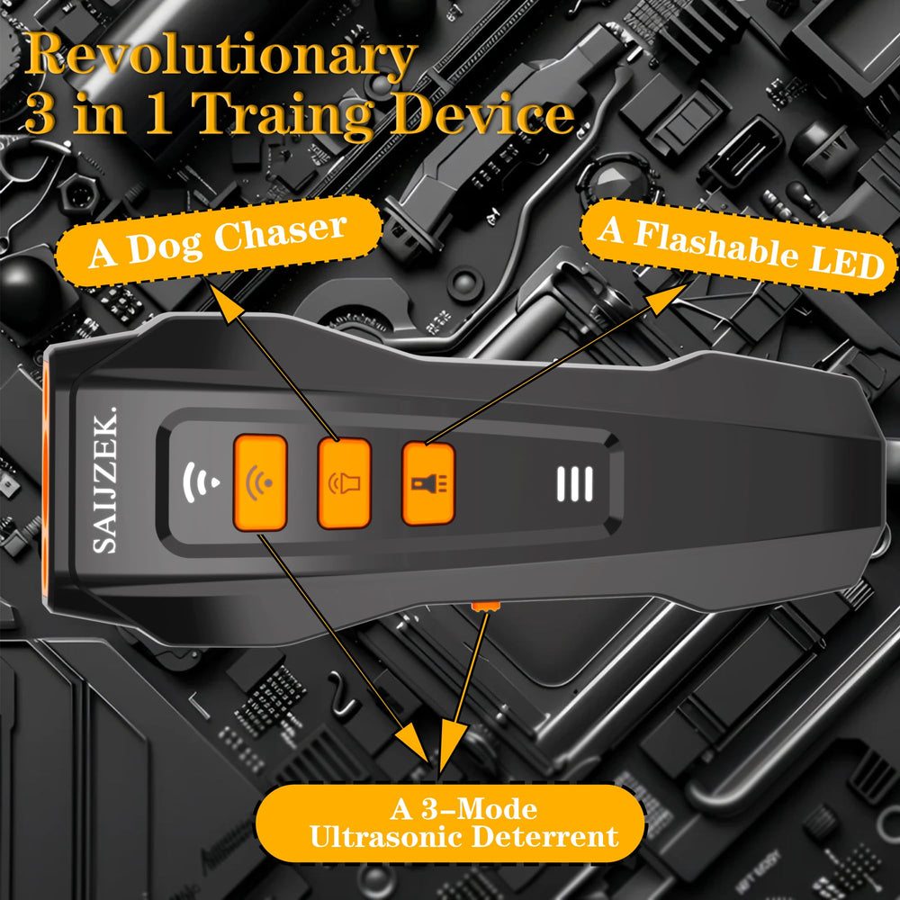 SAIJZEK G2 LED light and ultrasonic mode attract dog's attention during training.
