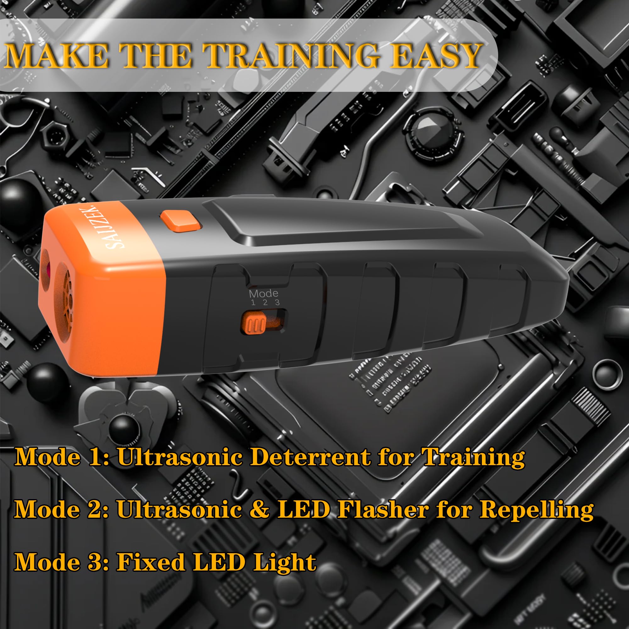 SAIJZEK Ultrasonic Dog Trainer LED mode active for added deterrence during outings.