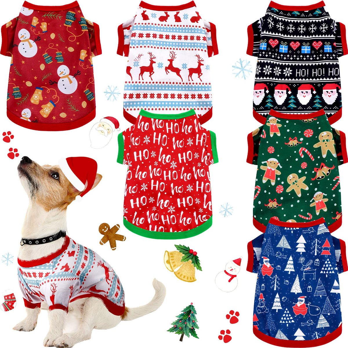 Saintrygo 6-pack Christmas dog shirts front view for festive photos
