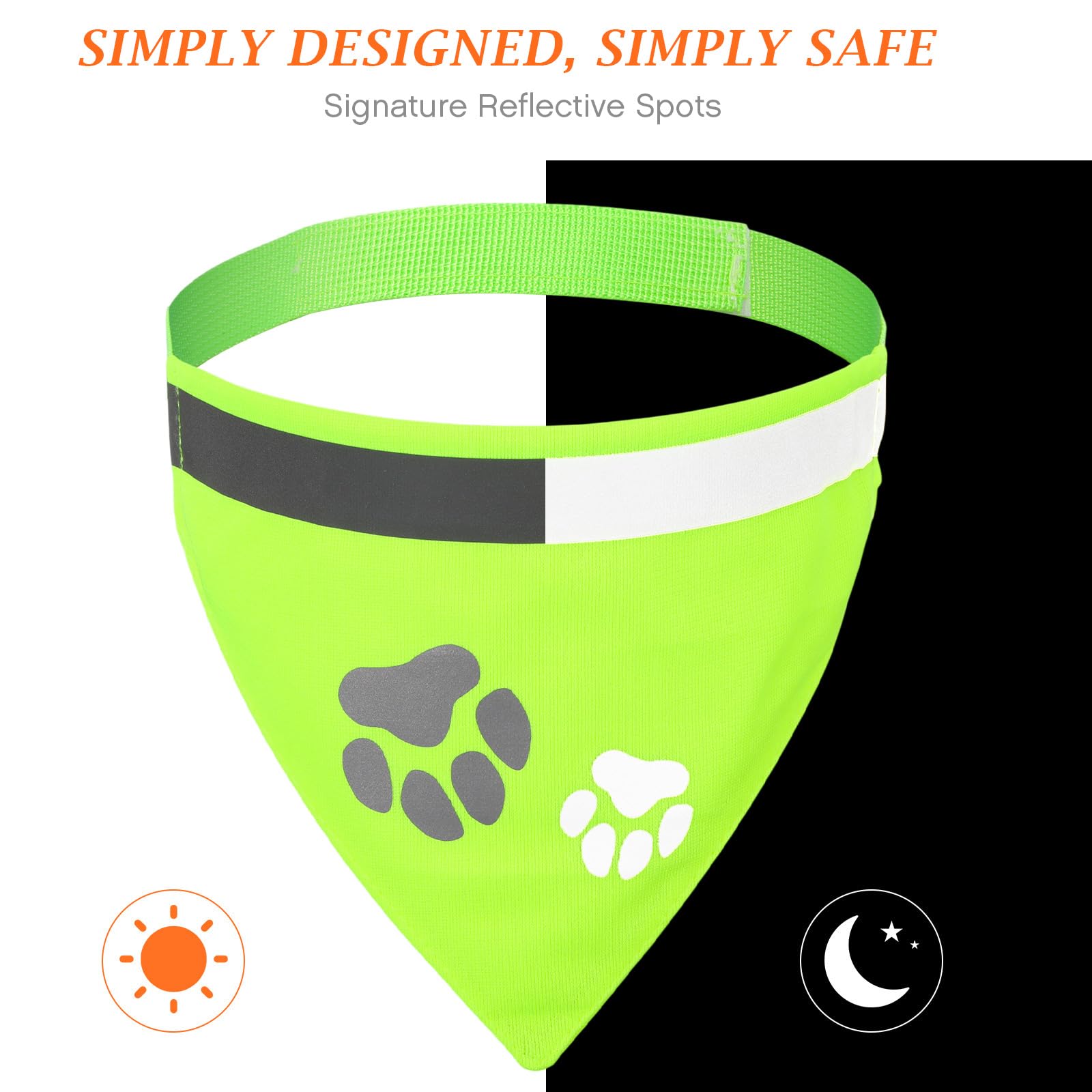 Saintrygo dog bandana reflective close-up shows bright stripes for low-light visibility