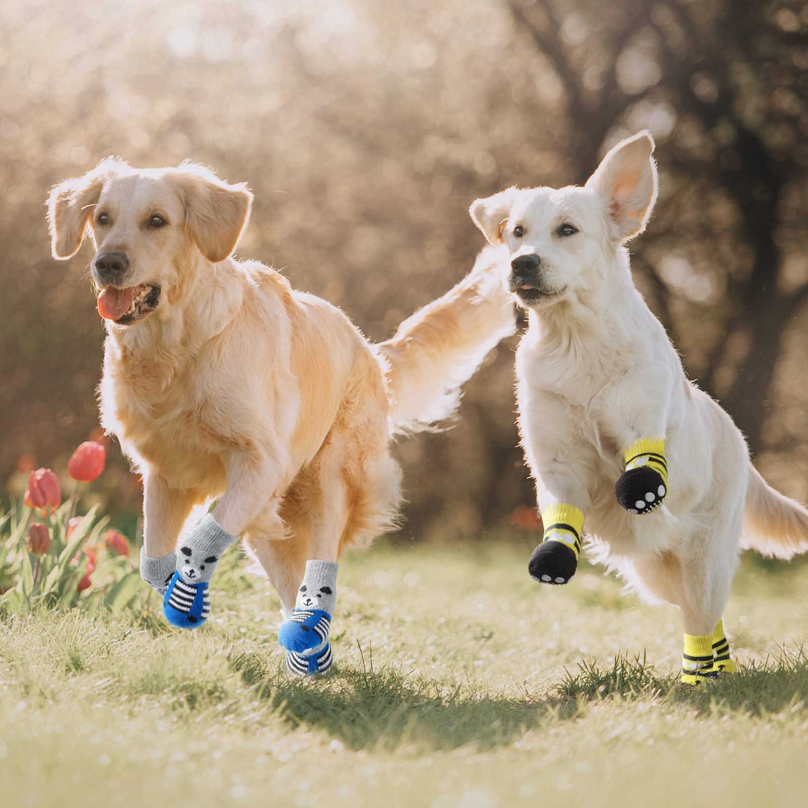 Saintrygo anti-slip bottom dog socks reduce indoor floor noise.