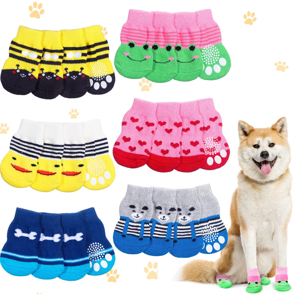 Saintrygo dog socks with bear pattern offer anti-slip grip for indoor floors.