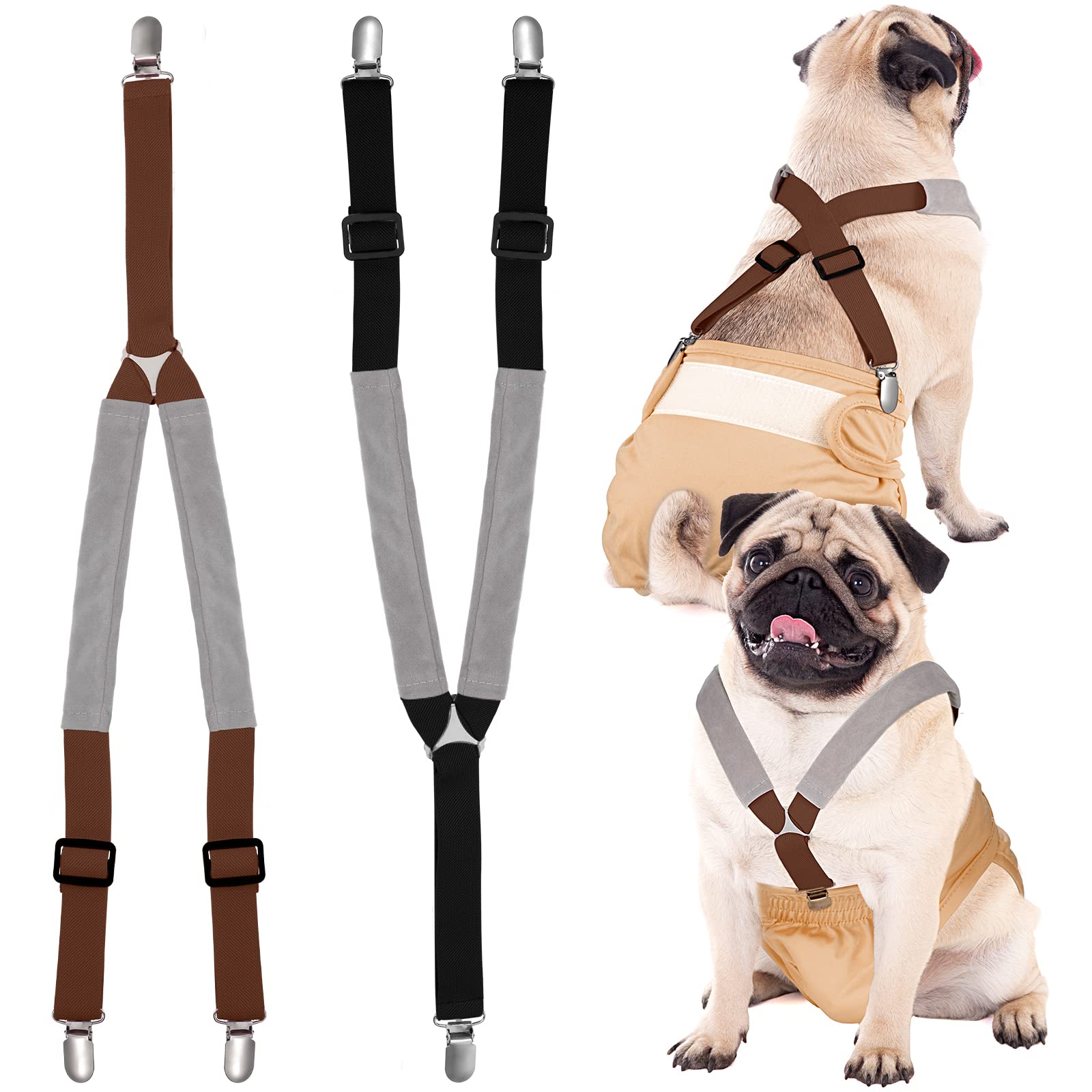 Saintrygo dog suspenders two-piece set in box keeps diapers secure.