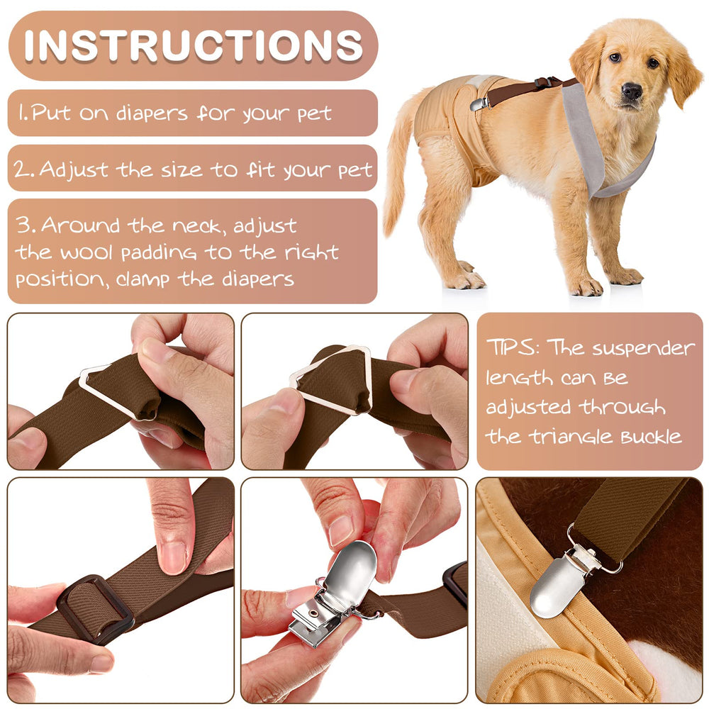 Saintrygo dog suspenders use durable polyester, fleece, and metal buckles.