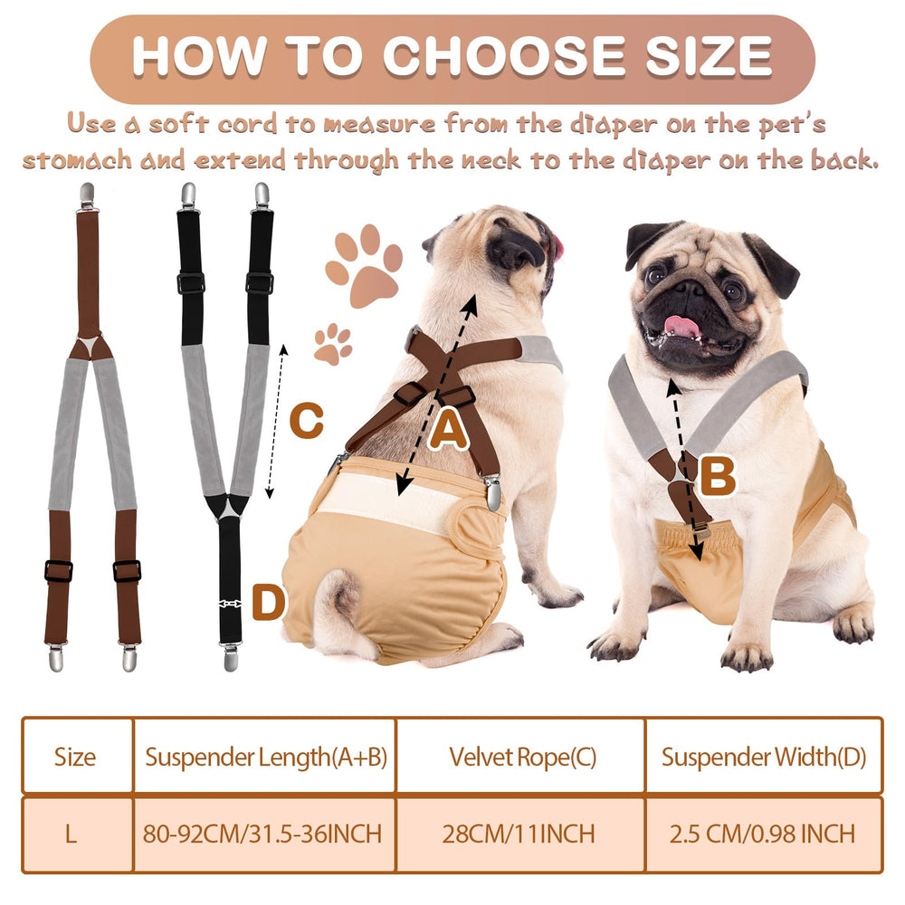 Saintrygo dog suspenders demonstrate two wearing options for diapering.
