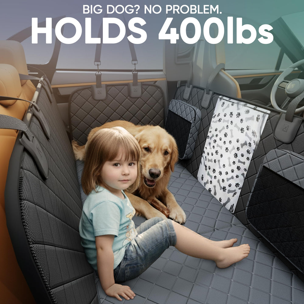 Sajoda hard bottom dog seat cover hammock layout provides secure space for pets on rides.