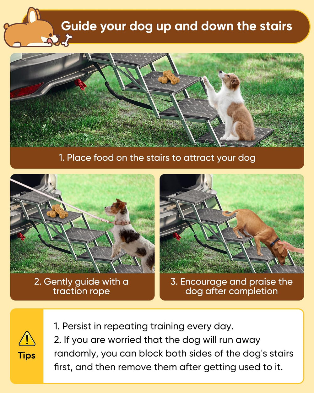 Saker Foldable Dog Ramp safety carabiners secure to vehicle edges