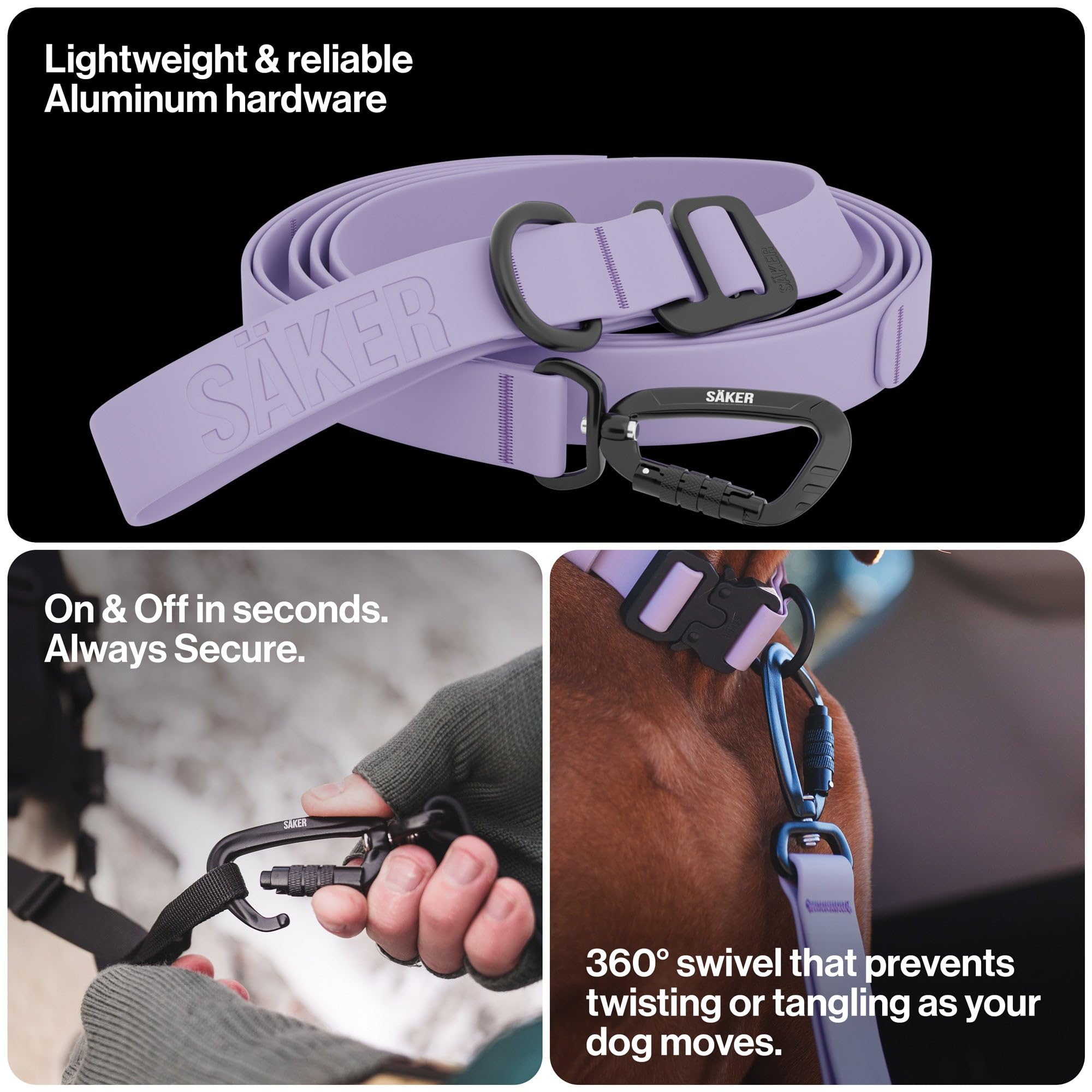 Säker Kelp leash in hands-free waist configuration for versatile hiking