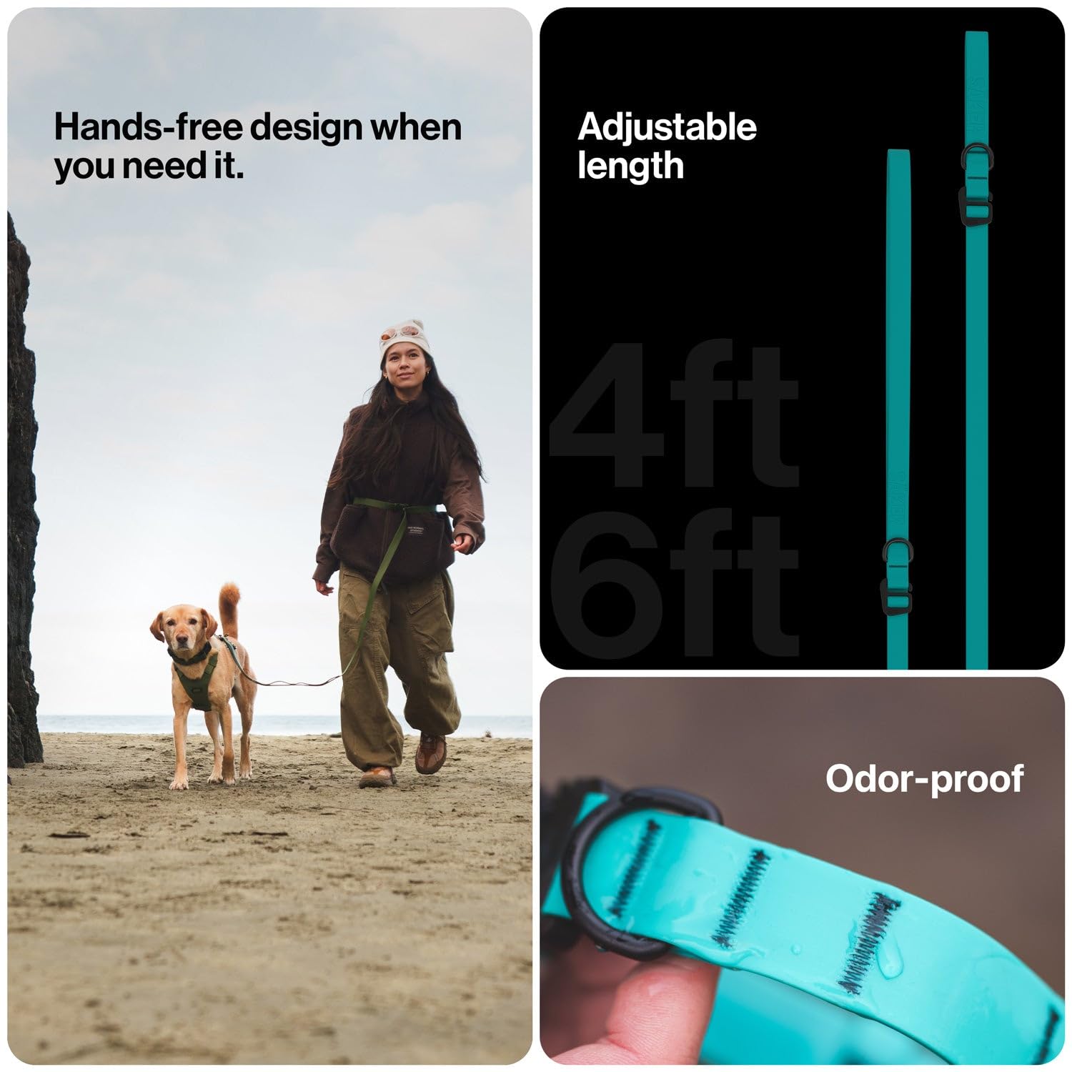 Säker Kelp leash showing three traffic handles for rapid control