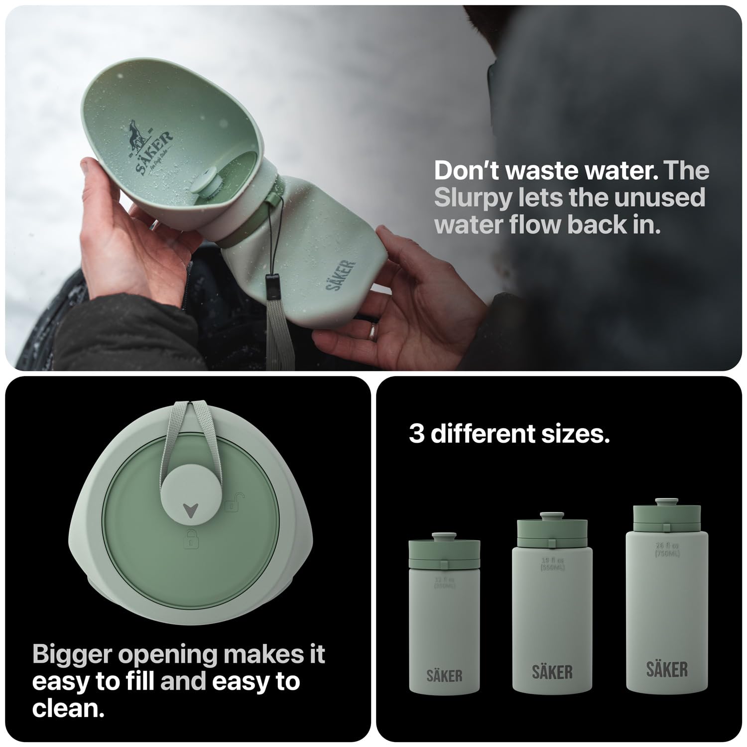 saker portable dog water bottle durable BPA-free material for active dogs.