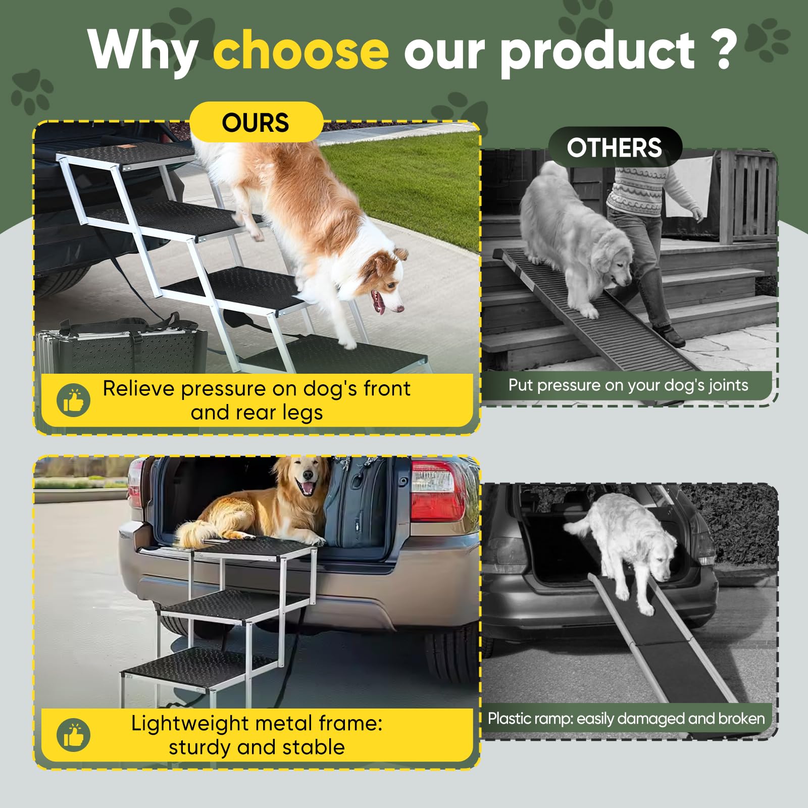 SakerPlus dog ramps metal-frame photo emphasizes high durability up to 200 lbs.