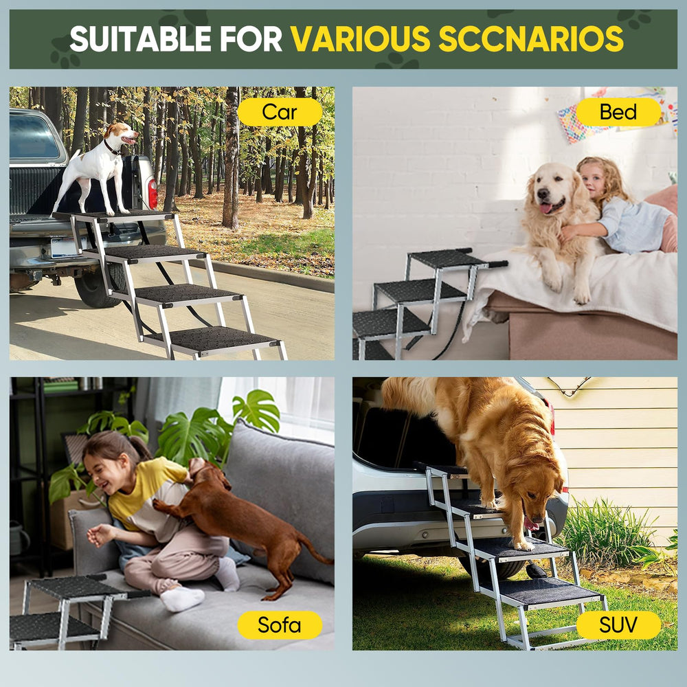 SakerPlus dog ramps travel-portability image promotes lightweight, travel-friendly setup.