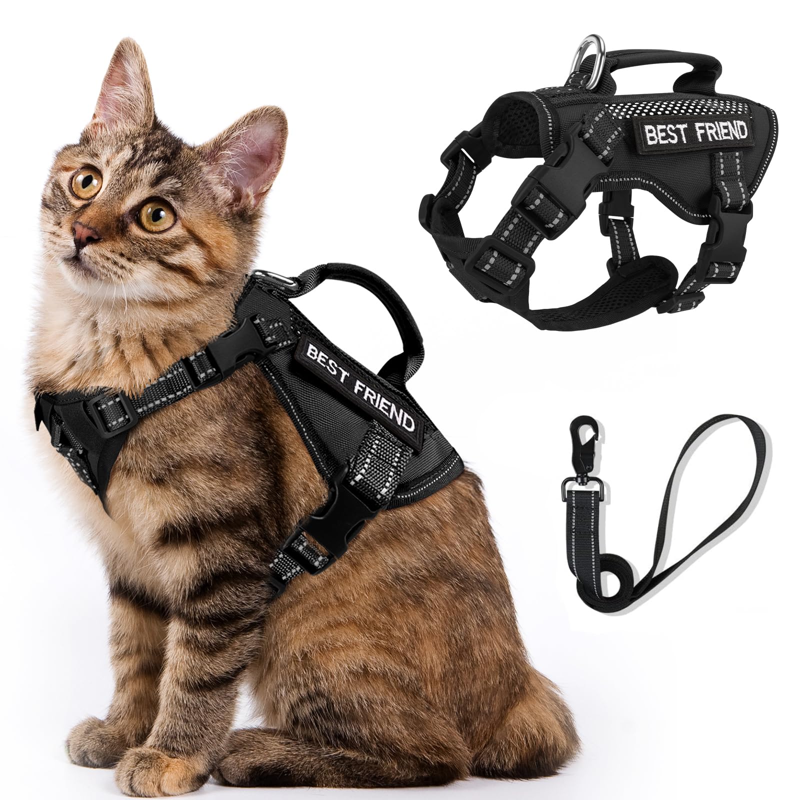Salfse large tactical cat harness air mesh keeps your cat cool and comfortable on outdoor walks.