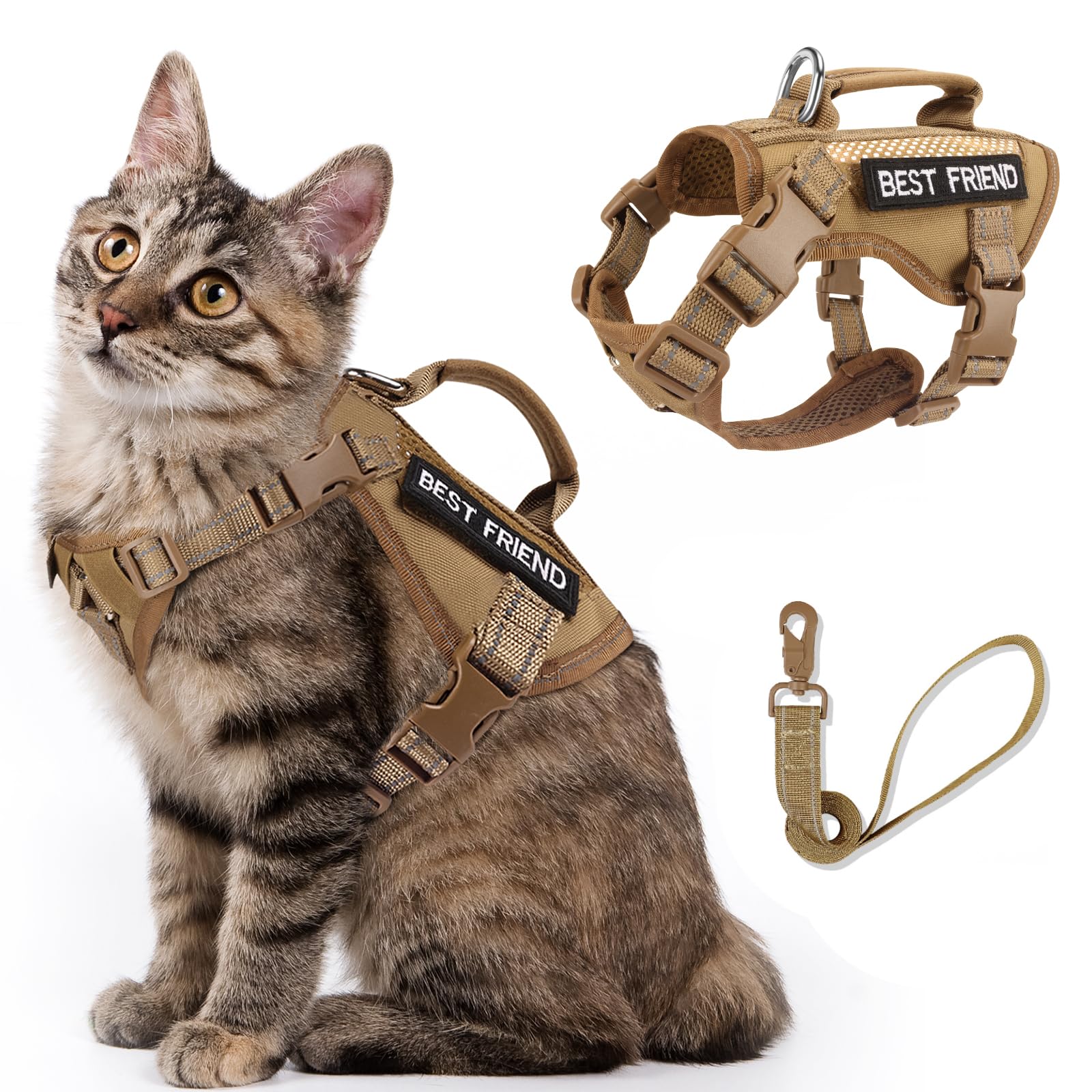 SALFSE tactical cat harness air mesh khaki shows breathable comfort during walks