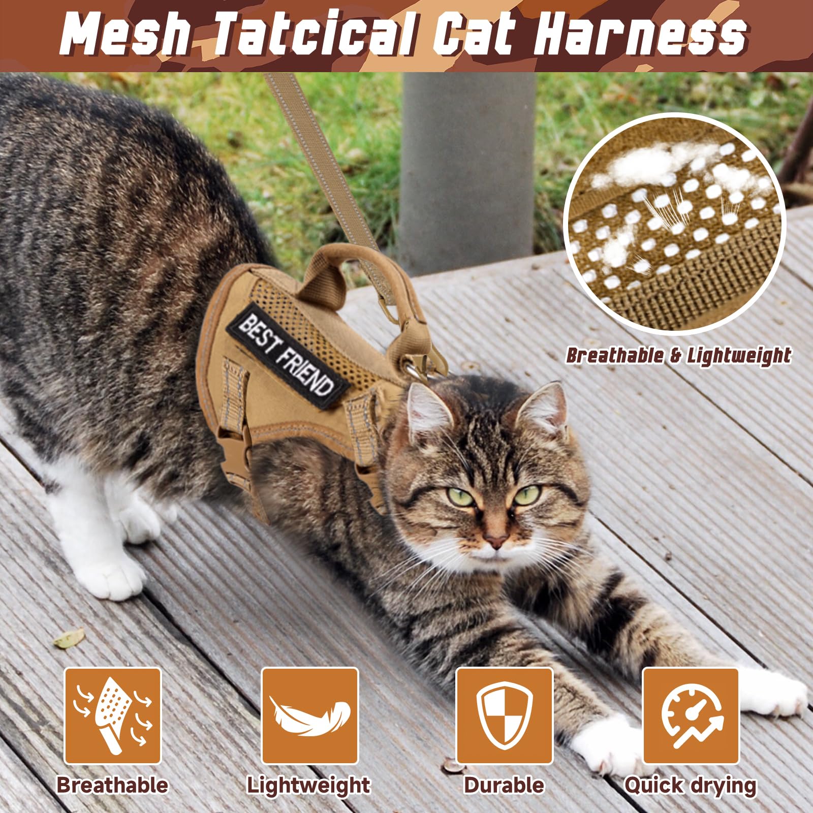 SALFSE cat harness reflective strap improves visibility for safer night walks