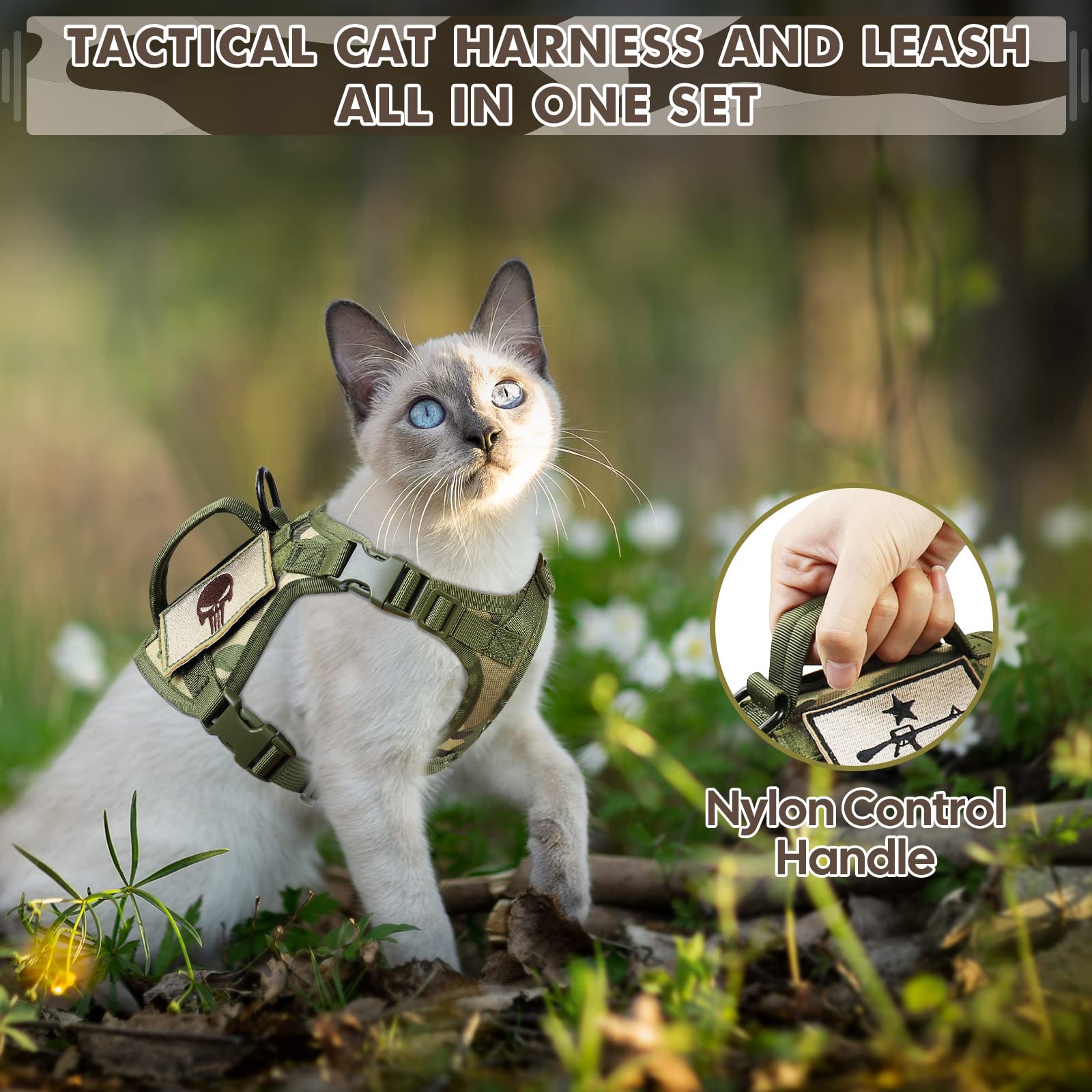 Salfse tactical cat harness side view showcases secure fit for daily walks with comfort.