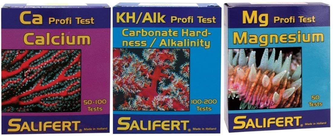 Salifert Alkalinity Calcium Magnesium Combo Test Kit packaging showing all-in-one aquarium test solution for accurate water testing