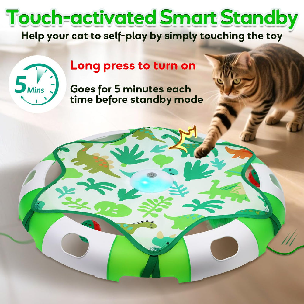 Salodal cat toy moves feather wand with irregular motion to boost engagement.